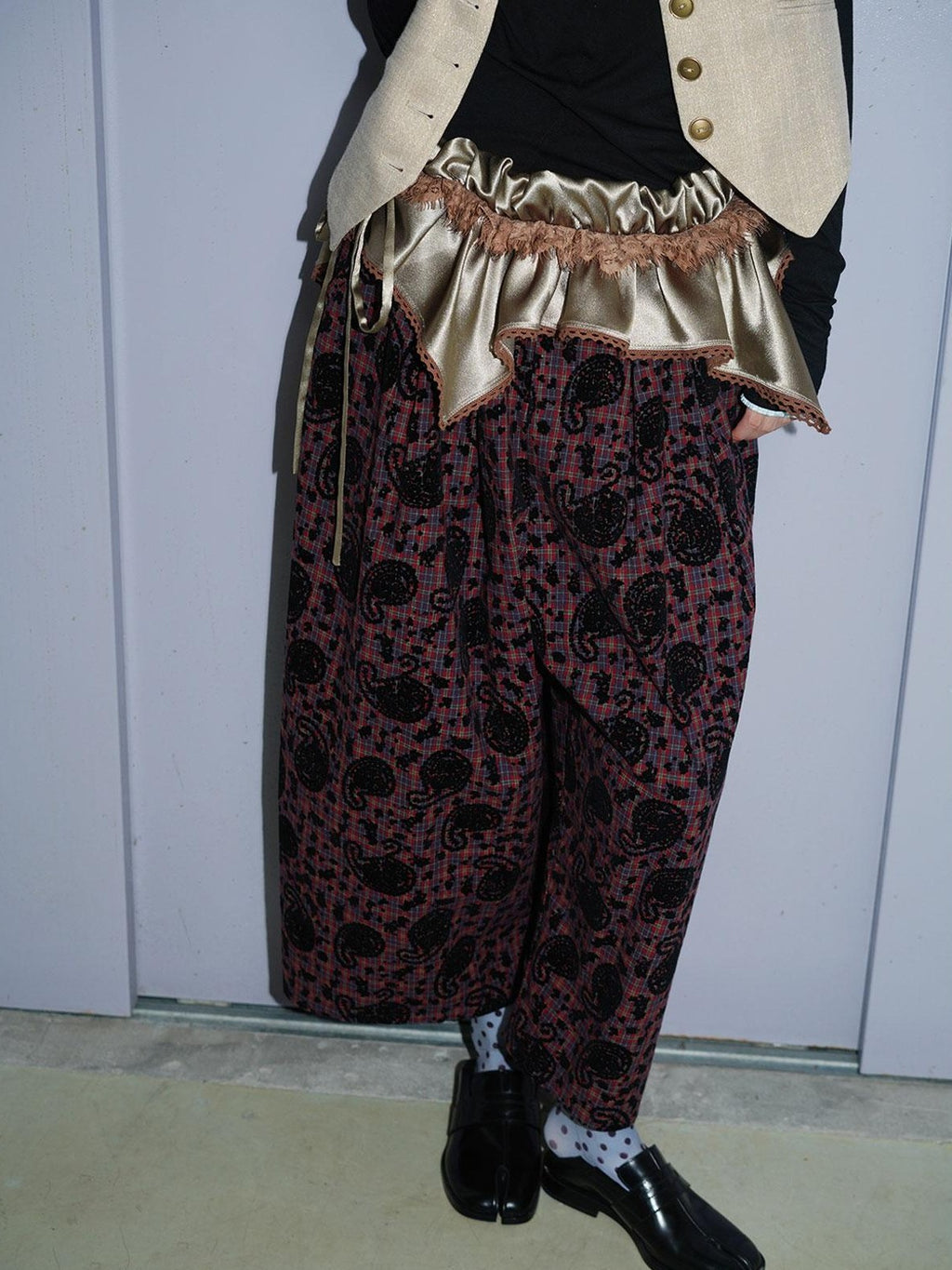 badtaste Vintage Western Oversized Paisley Flocked Jacquard Women's Wide-leg Pants