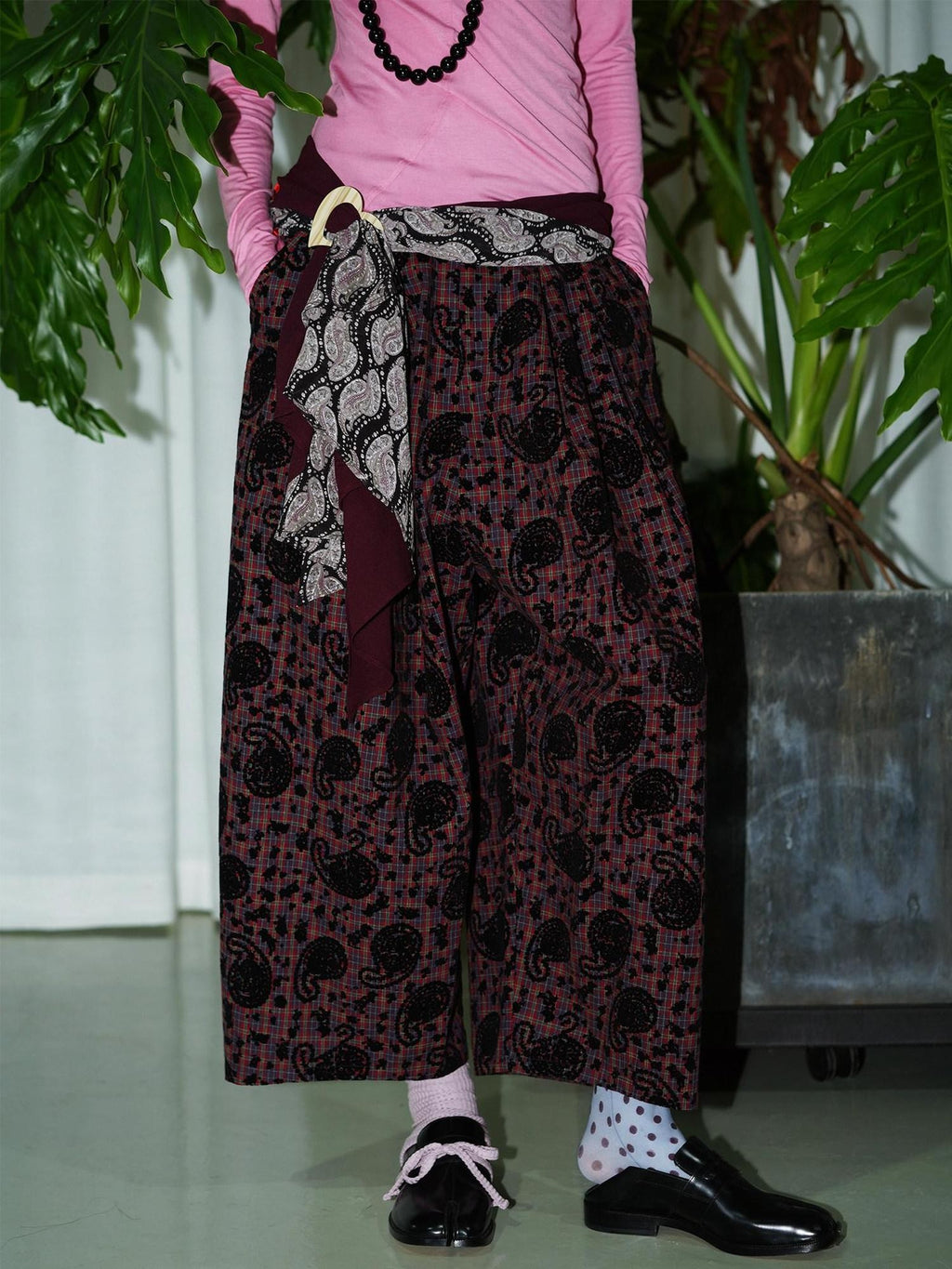badtaste Vintage Western Oversized Paisley Flocked Jacquard Women's Wide-leg Pants