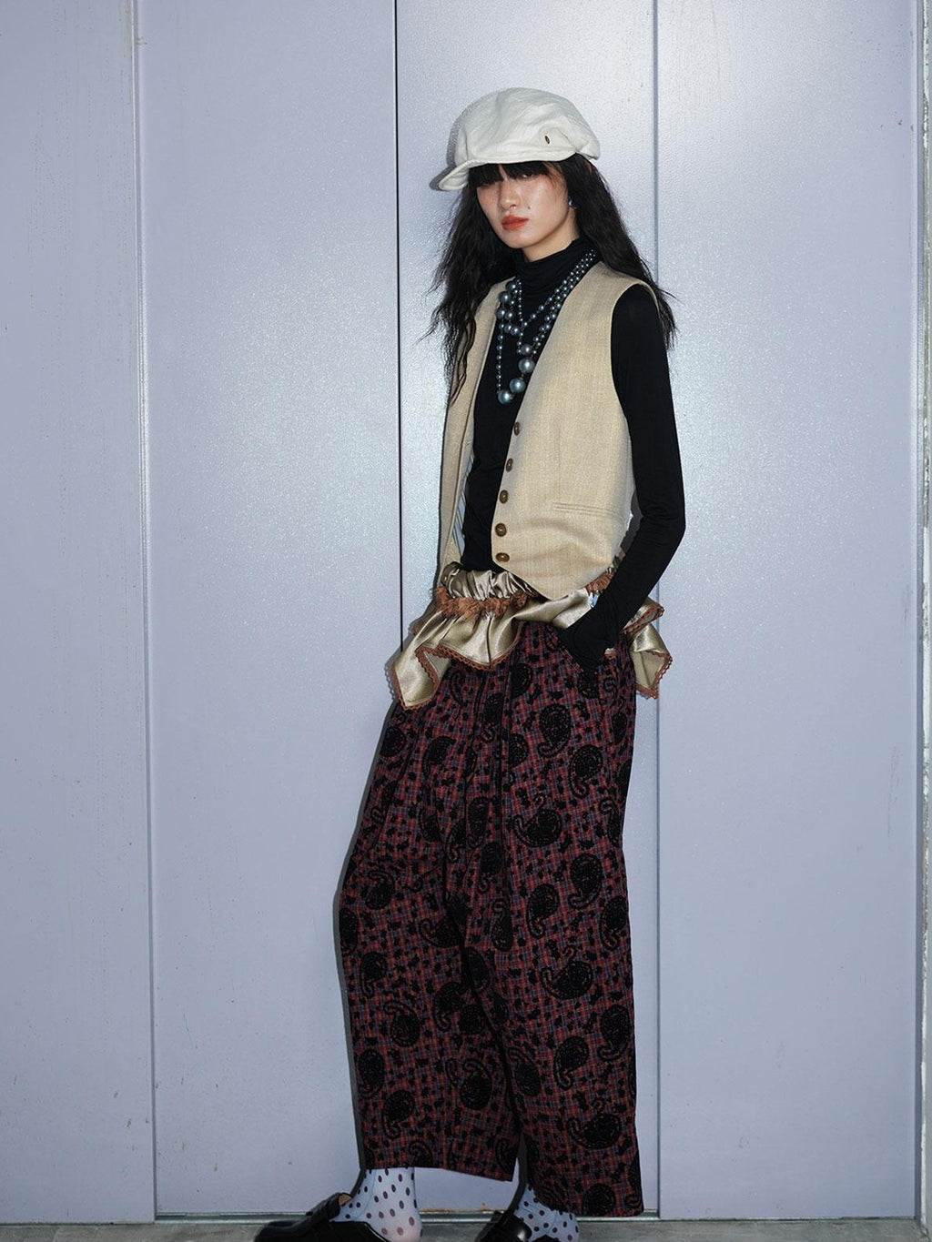 badtaste Vintage Western Oversized Paisley Flocked Jacquard Women's Wide-leg Pants