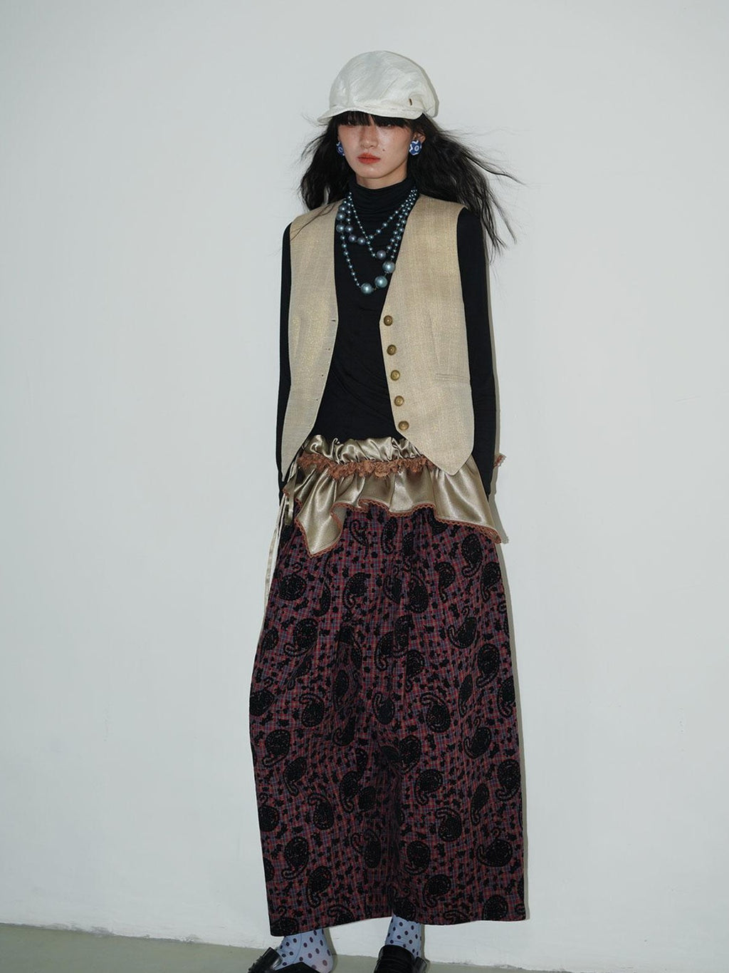 badtaste Vintage Western Oversized Paisley Flocked Jacquard Women's Wide-leg Pants