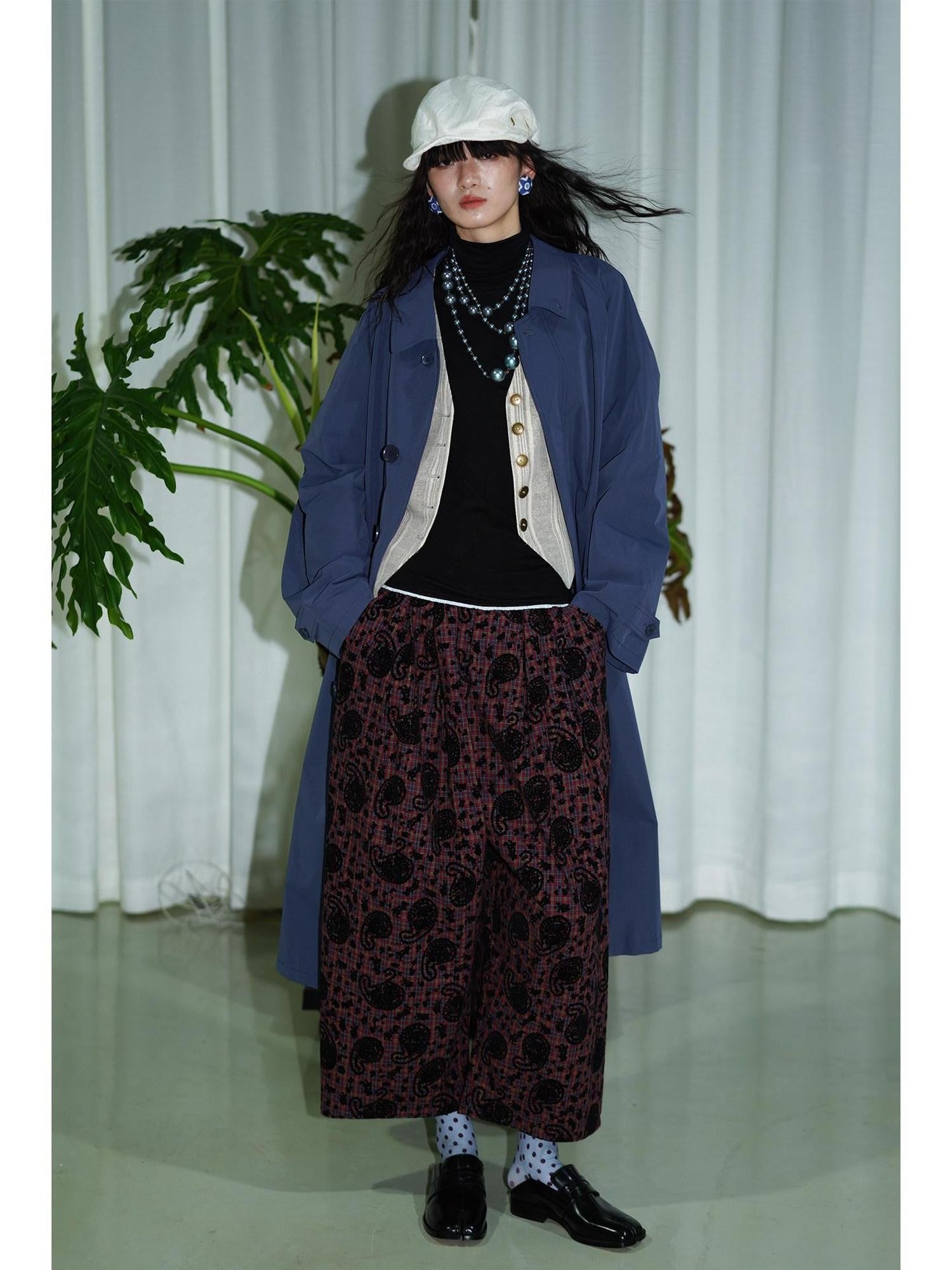 badtaste Vintage Western Oversized Paisley Flocked Jacquard Women's Wide-leg Pants