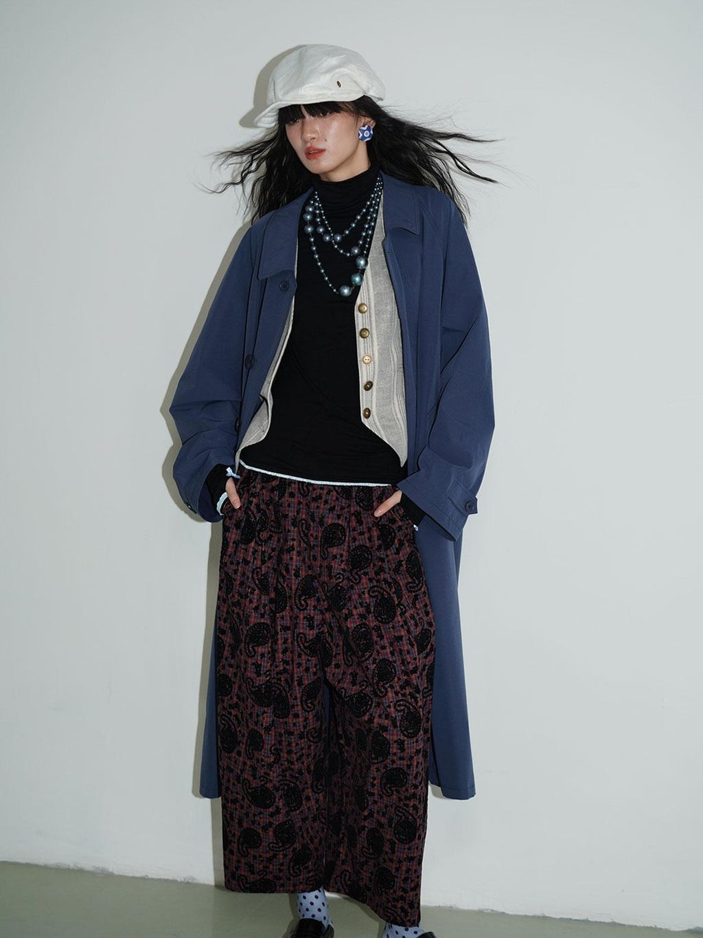 badtaste Vintage Western Oversized Paisley Flocked Jacquard Women's Wide-leg Pants