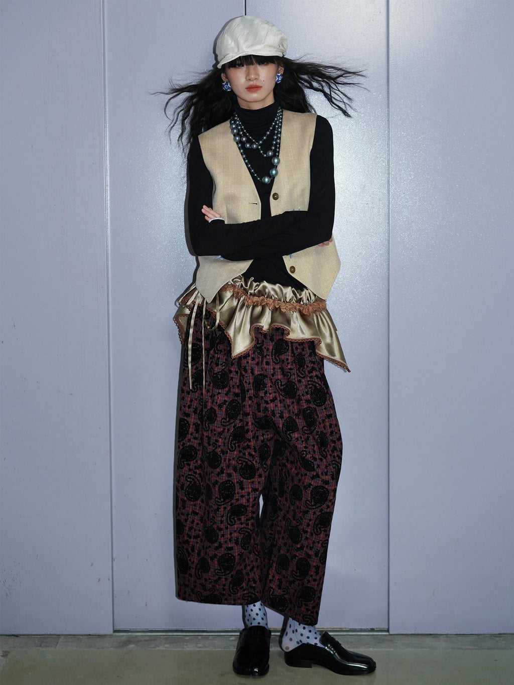 badtaste Vintage Western Oversized Paisley Flocked Jacquard Women's Wide-leg Pants