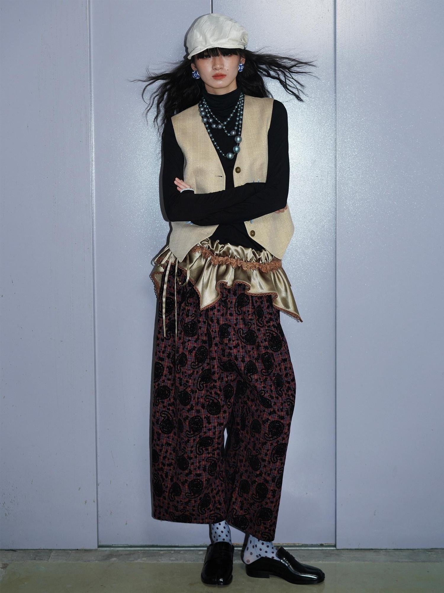 badtaste Vintage Western Oversized Paisley Flocked Jacquard Women's Wide-leg Pants