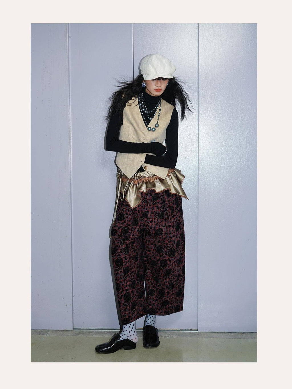 badtaste Vintage Western Oversized Paisley Flocked Jacquard Women's Wide-leg Pants