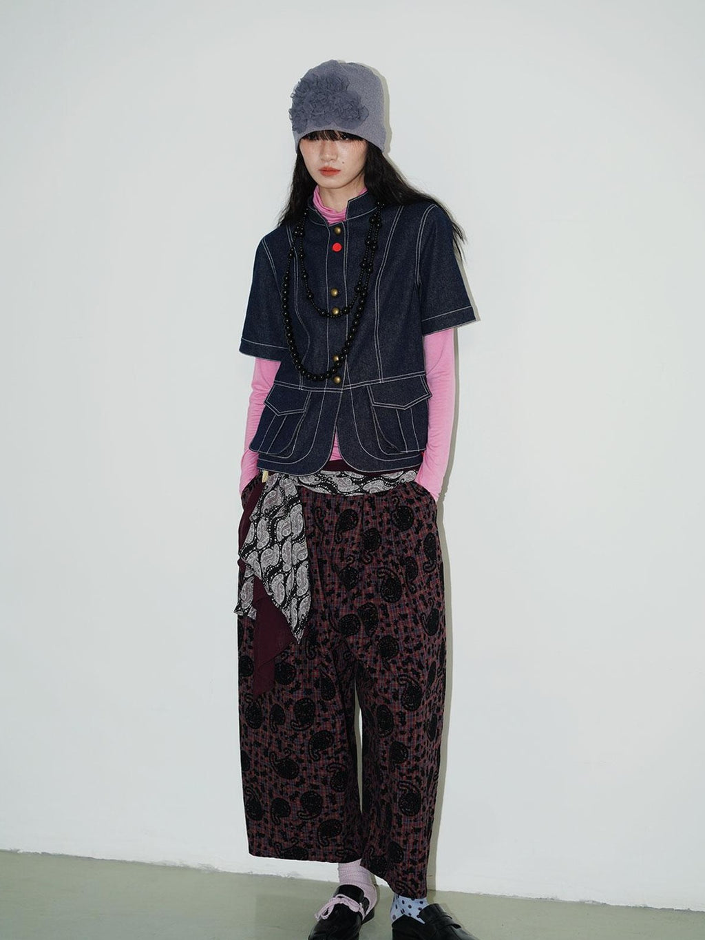 badtaste Vintage Western Oversized Paisley Flocked Jacquard Women's Wide-leg Pants