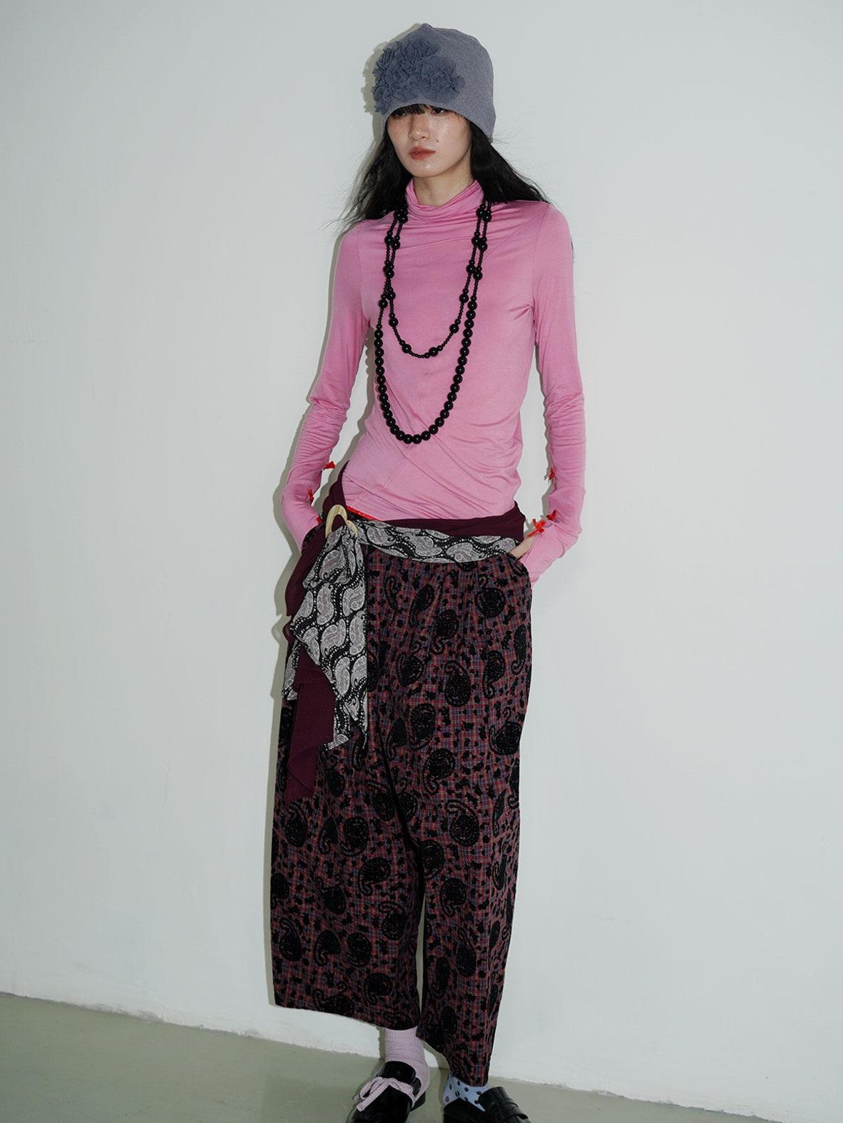 badtaste Vintage Western Oversized Paisley Flocked Jacquard Women's Wide-leg Pants