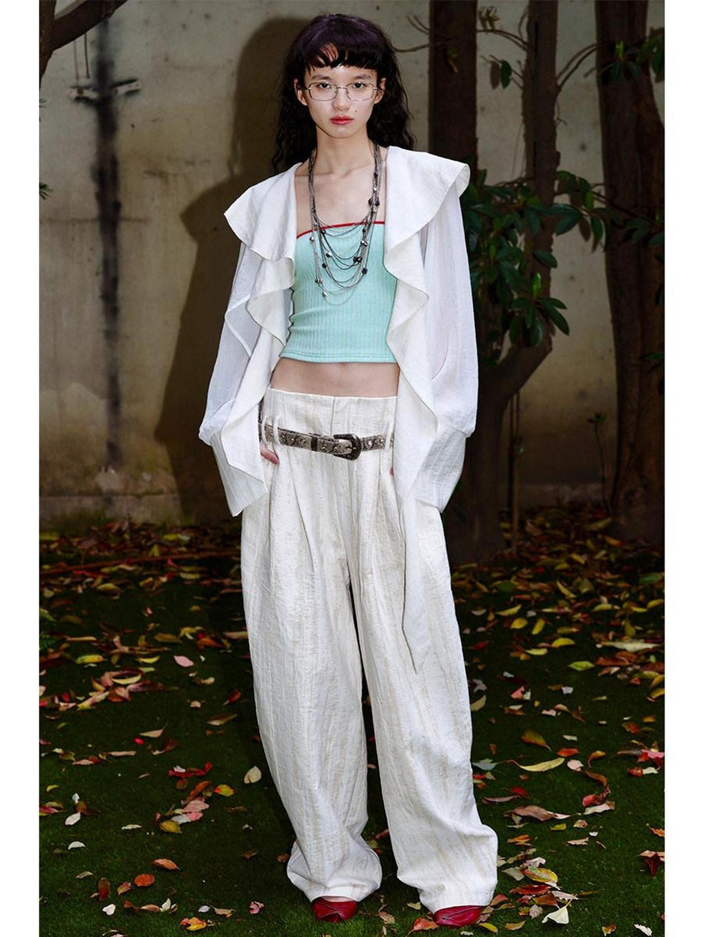 badtaste Western Asymmetric Ruffle Collar Women's Cotton Linen Oversized Shirts