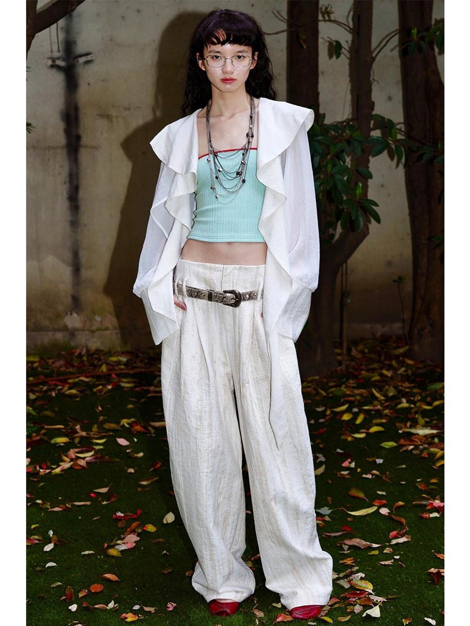 badtaste Western Asymmetric Ruffle Collar Women's Cotton Linen Oversized Shirts
