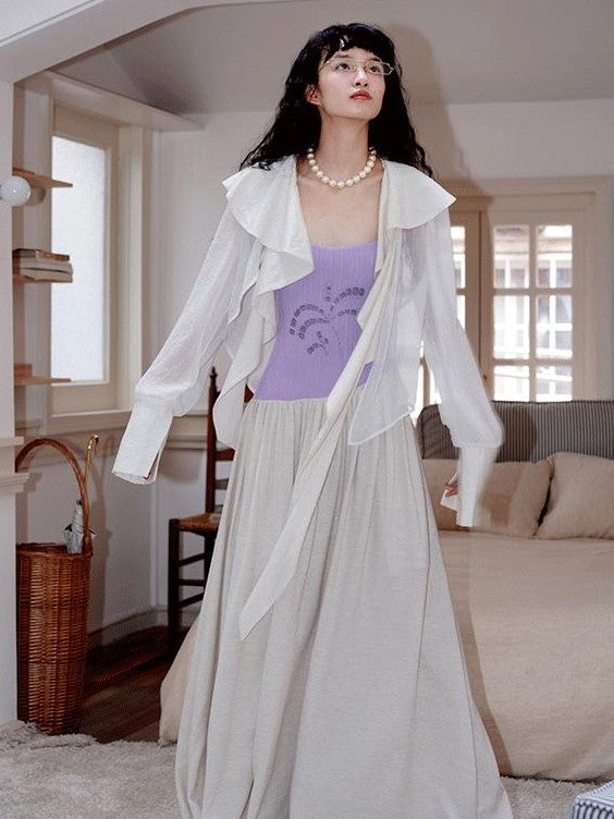 badtaste Western Asymmetric Ruffle Collar Women's Cotton Linen Oversized Shirts