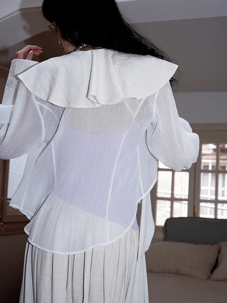 badtaste Western Asymmetric Ruffle Collar Women's Cotton Linen Oversized Shirts