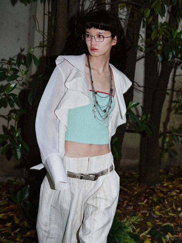 badtaste Western Asymmetric Ruffle Collar Women's Cotton Linen Oversized Shirts