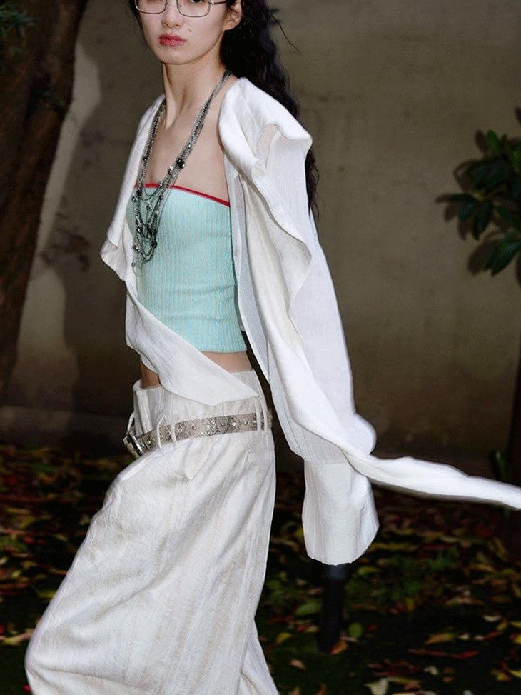 badtaste Western Asymmetric Ruffle Collar Women's Cotton Linen Oversized Shirts