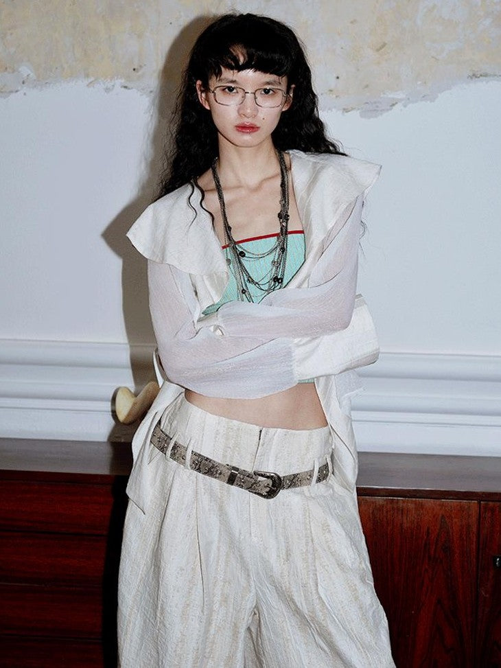 badtaste Western Asymmetric Ruffle Collar Women's Cotton Linen Oversized Shirts