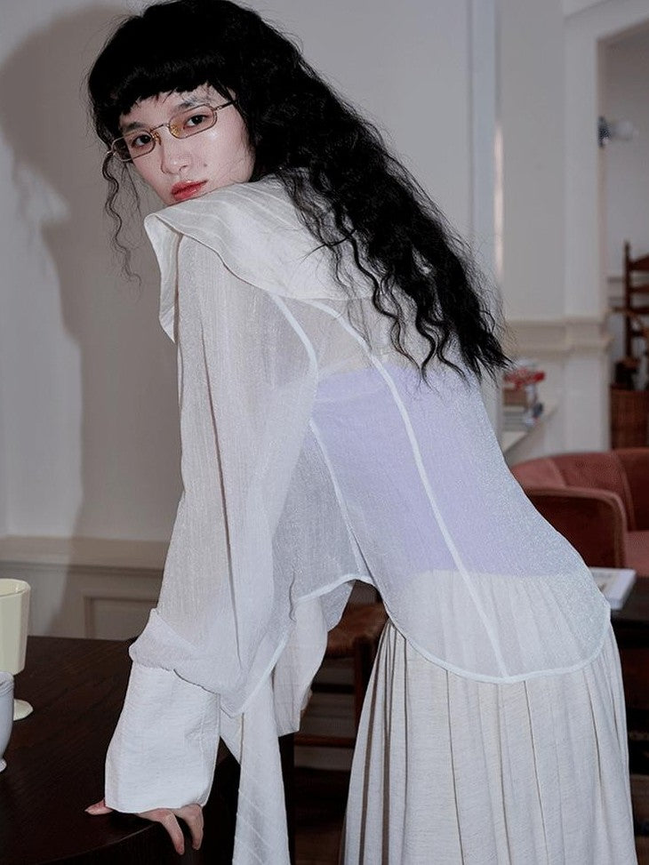 badtaste Western Asymmetric Ruffle Collar Women's Cotton Linen Oversized Shirts