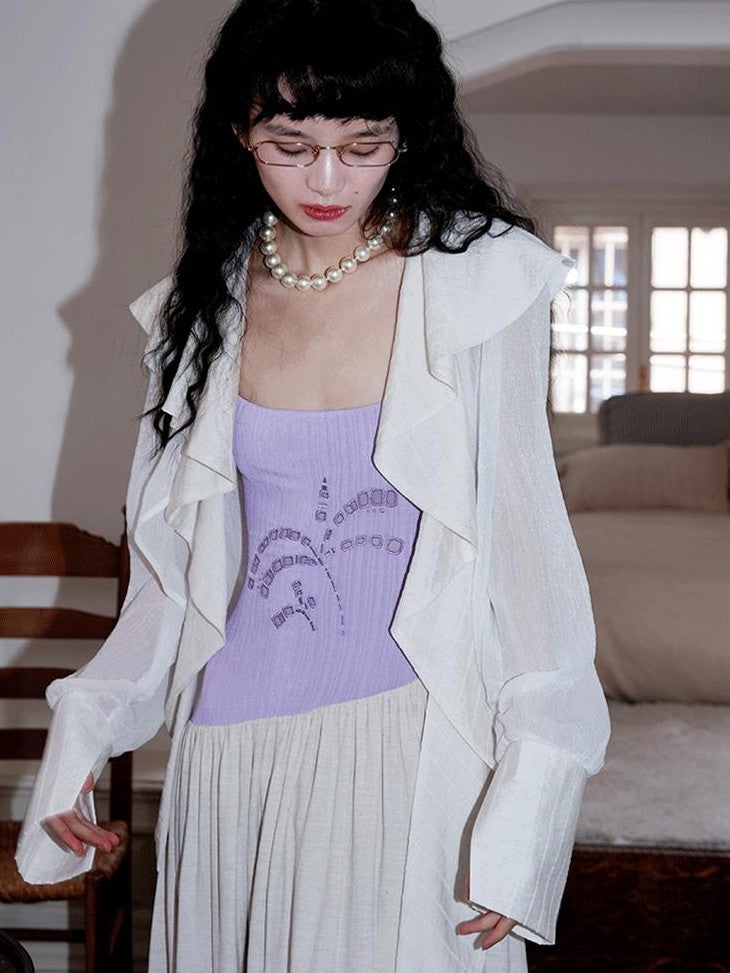 badtaste Western Asymmetric Ruffle Collar Women's Cotton Linen Oversized Shirts