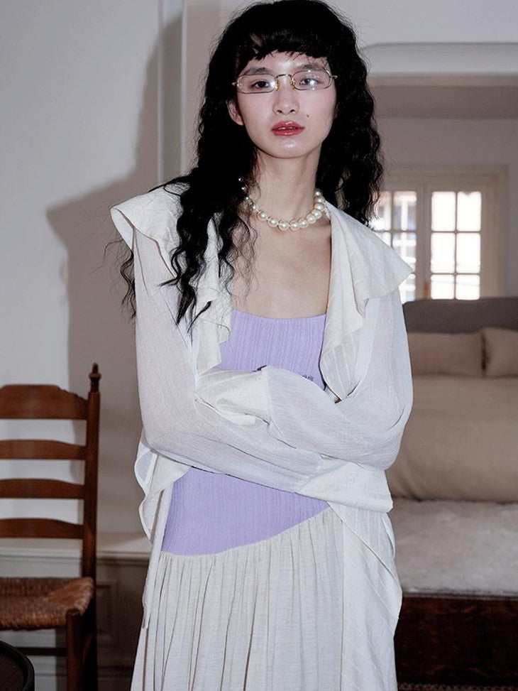 badtaste Western Asymmetric Ruffle Collar Women's Cotton Linen Oversized Shirts