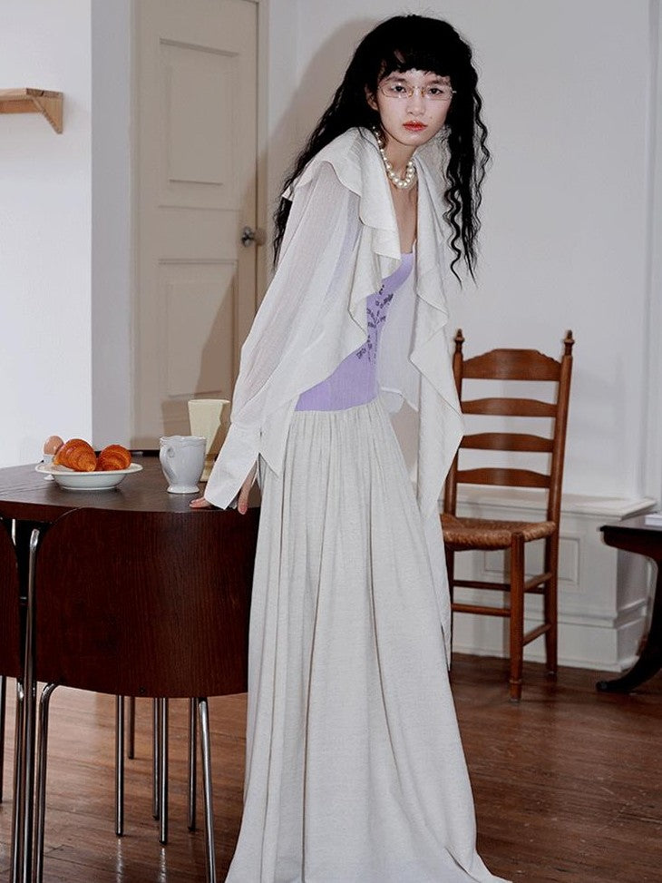 badtaste Western Asymmetric Ruffle Collar Women's Cotton Linen Oversized Shirts