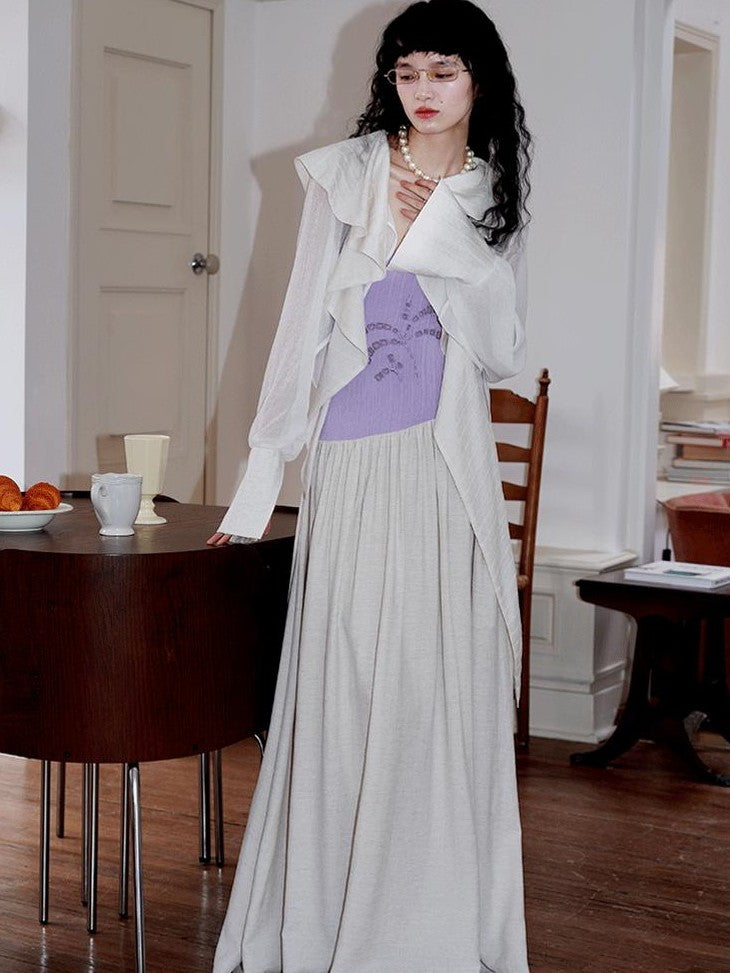badtaste Western Asymmetric Ruffle Collar Women's Cotton Linen Oversized Shirts