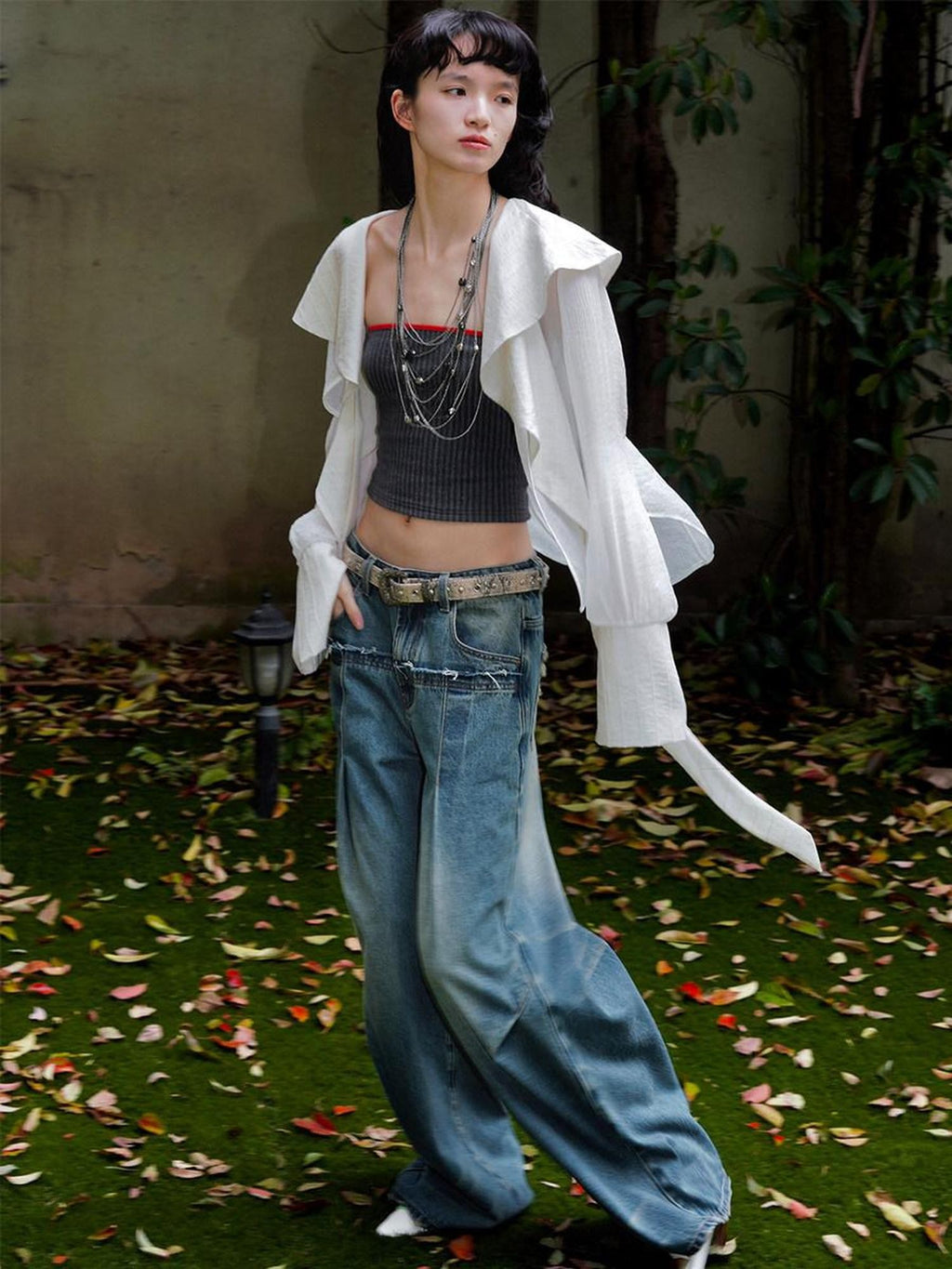badtaste Western Asymmetric Ruffle Collar Women's Cotton Linen Oversized Shirts