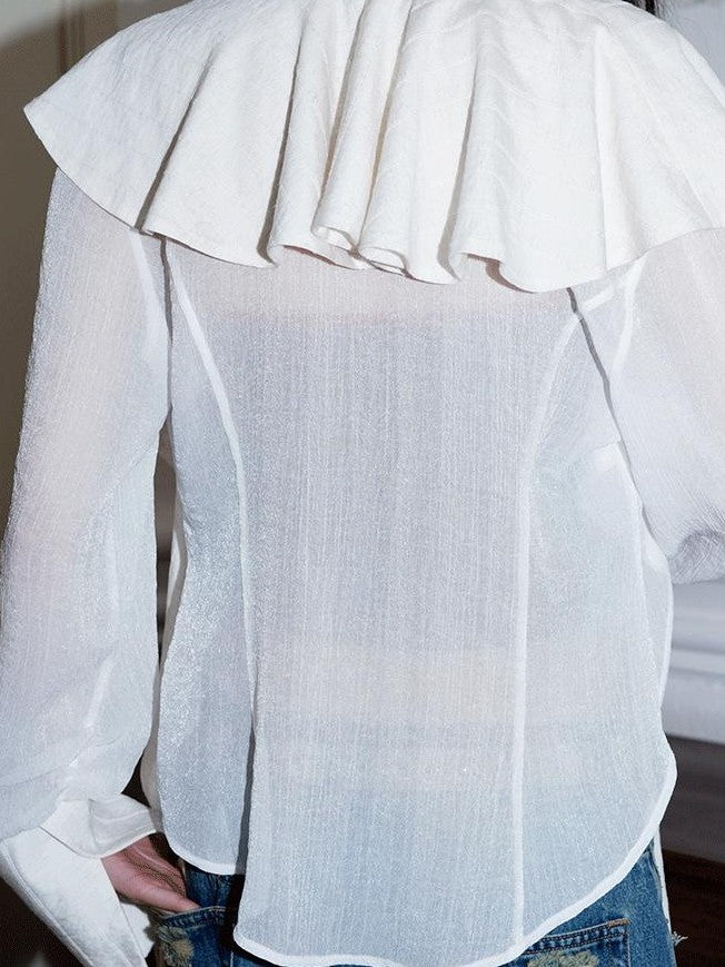 badtaste Western Asymmetric Ruffle Collar Women's Cotton Linen Oversized Shirts
