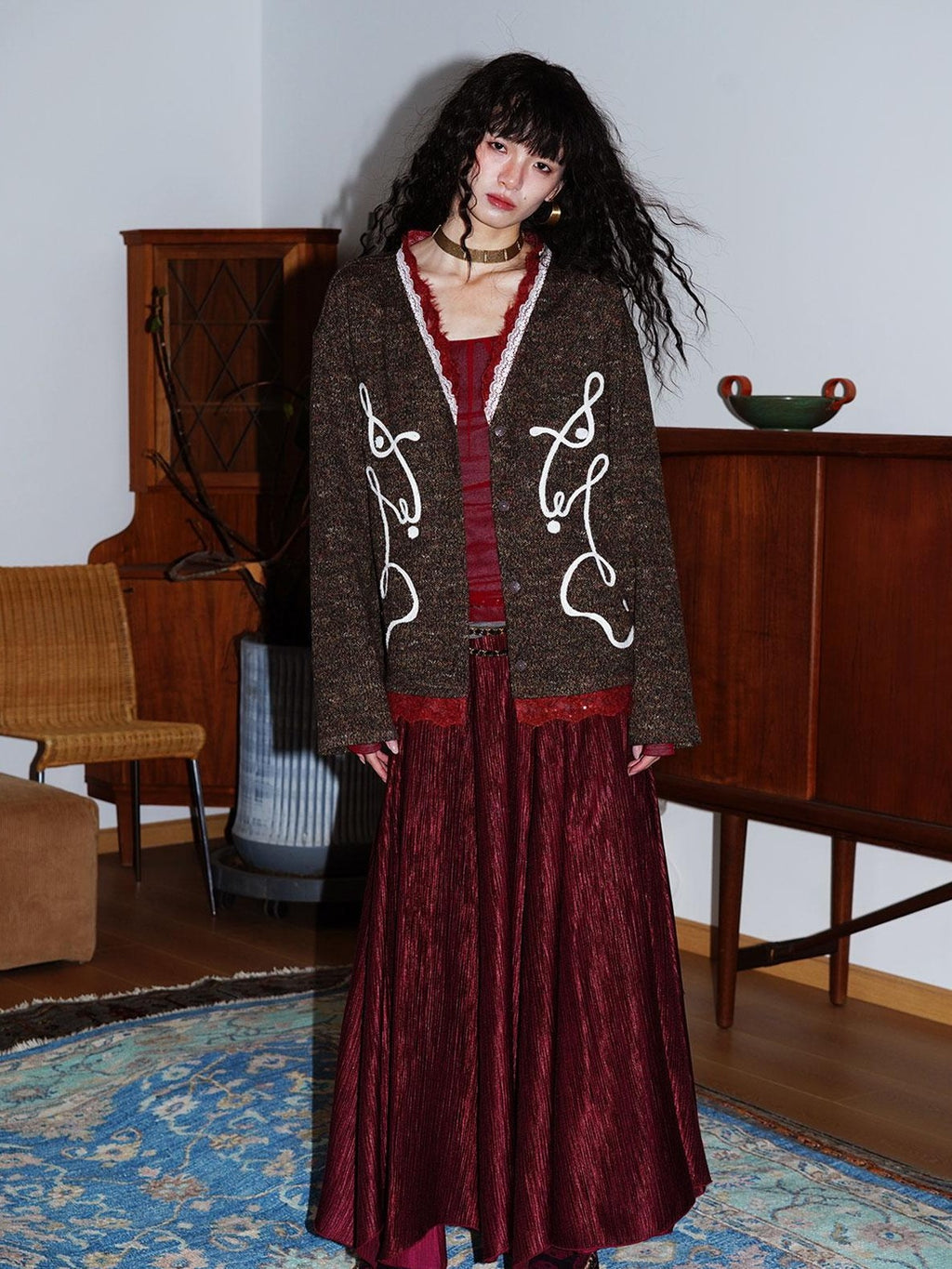 badtaste Western Asymmetrical Shimmer Pleated A Line Women's Tencel Maxi Skirts