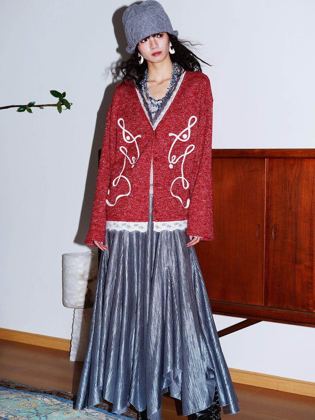 badtaste Western Asymmetrical Shimmer Pleated A Line Women's Tencel Maxi Skirts