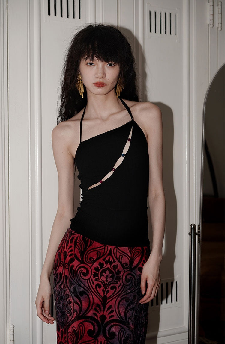 badtaste_Western_Beaded_Cutout_Open_Back_Slim_Solid_Women's_Other_Fabric_Halter_Tops_806118584033_MISSTT