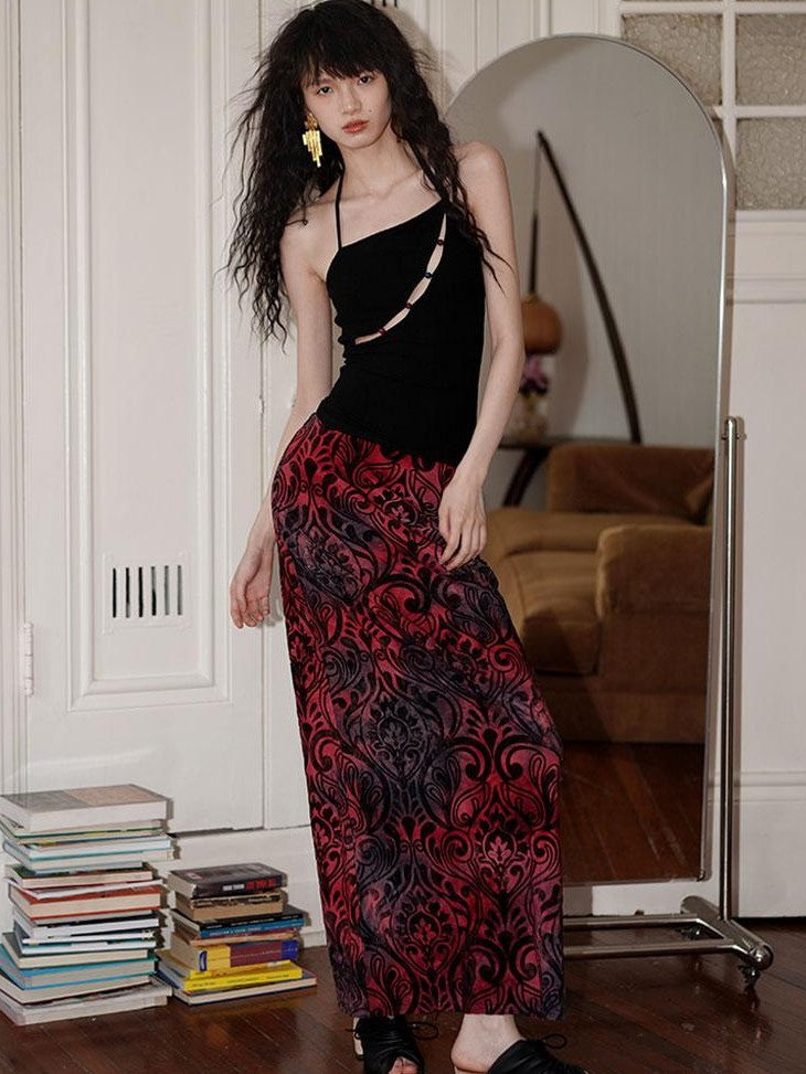 badtaste Western Beaded Cutout Open Back Slim Solid Women's Other Fabric Halter Tops