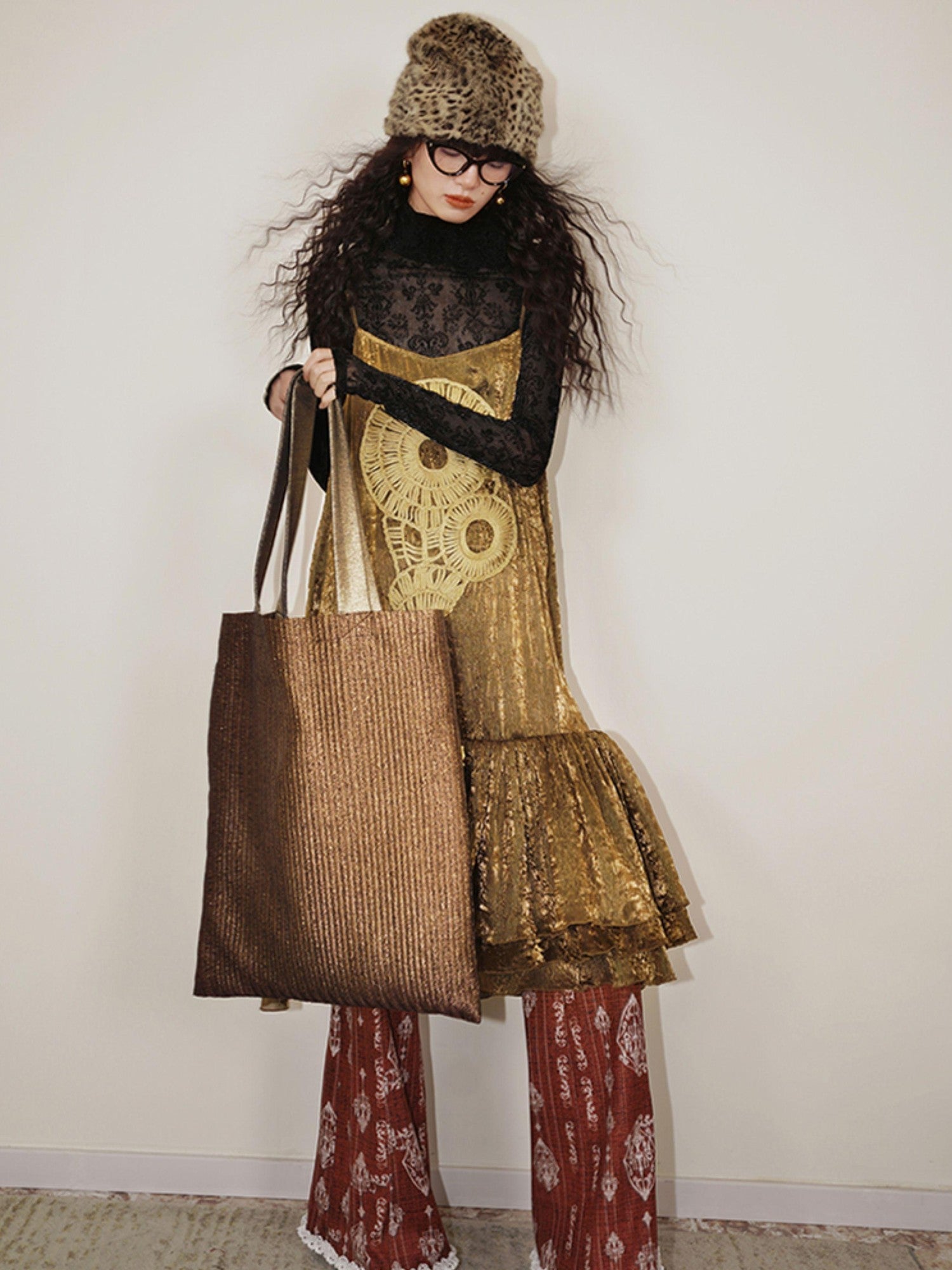 badtaste Western Bow Large Capacity Women's Metallic Sheen Fine Glitter Handbags