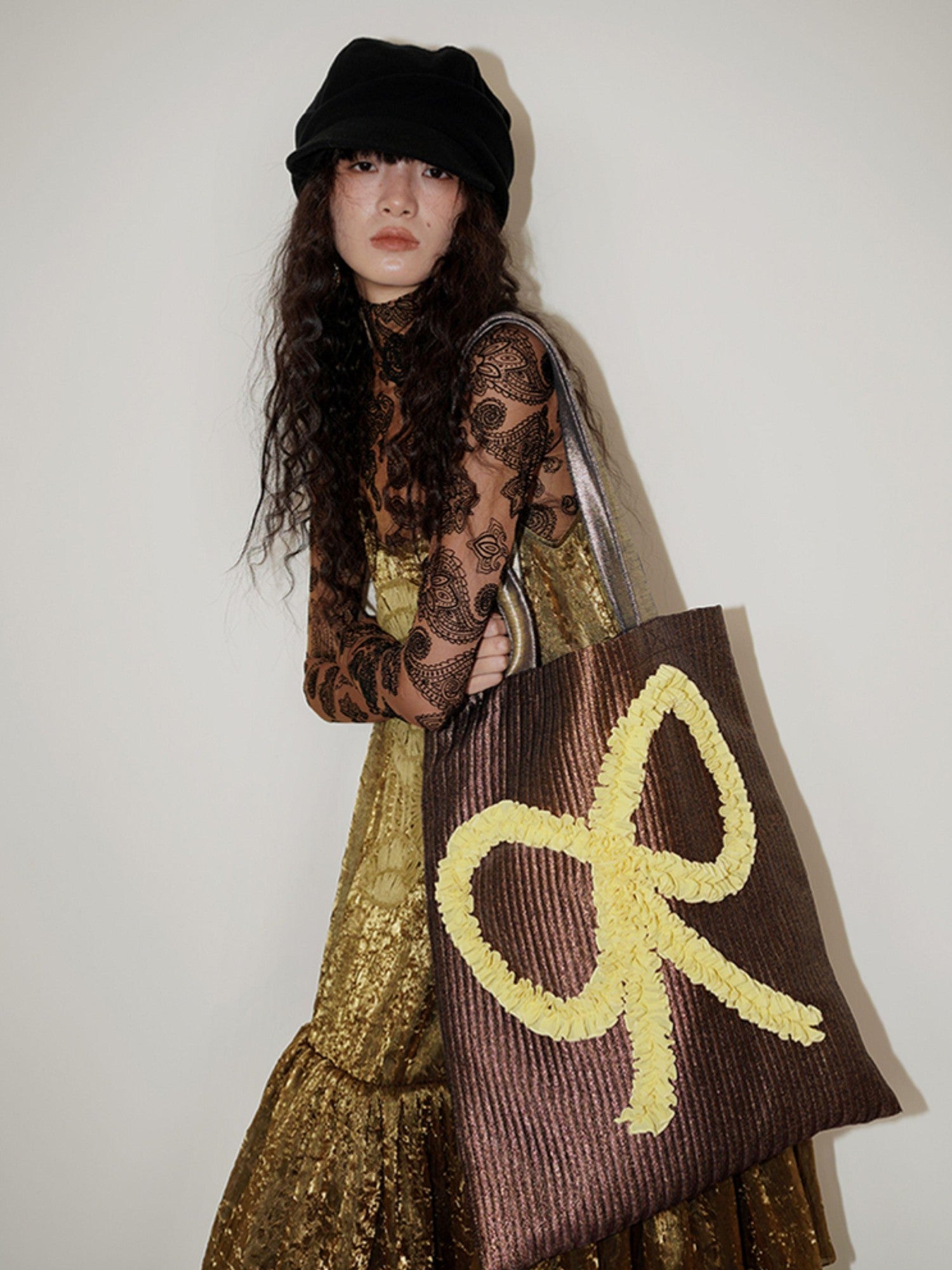 badtaste Western Bow Large Capacity Women's Metallic Sheen Fine Glitter Handbags