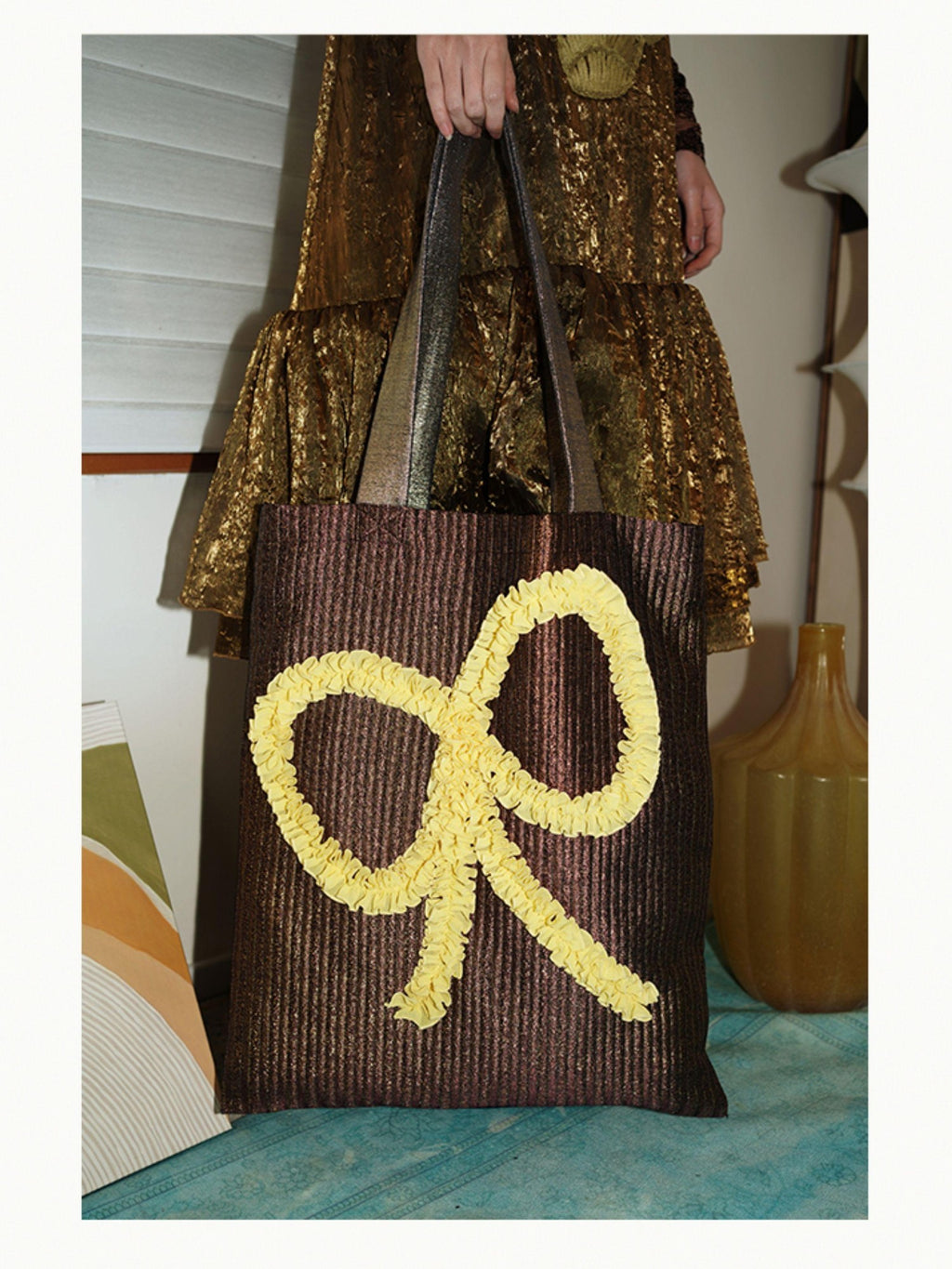 badtaste Western Bow Large Capacity Women's Metallic Sheen Fine Glitter Handbags