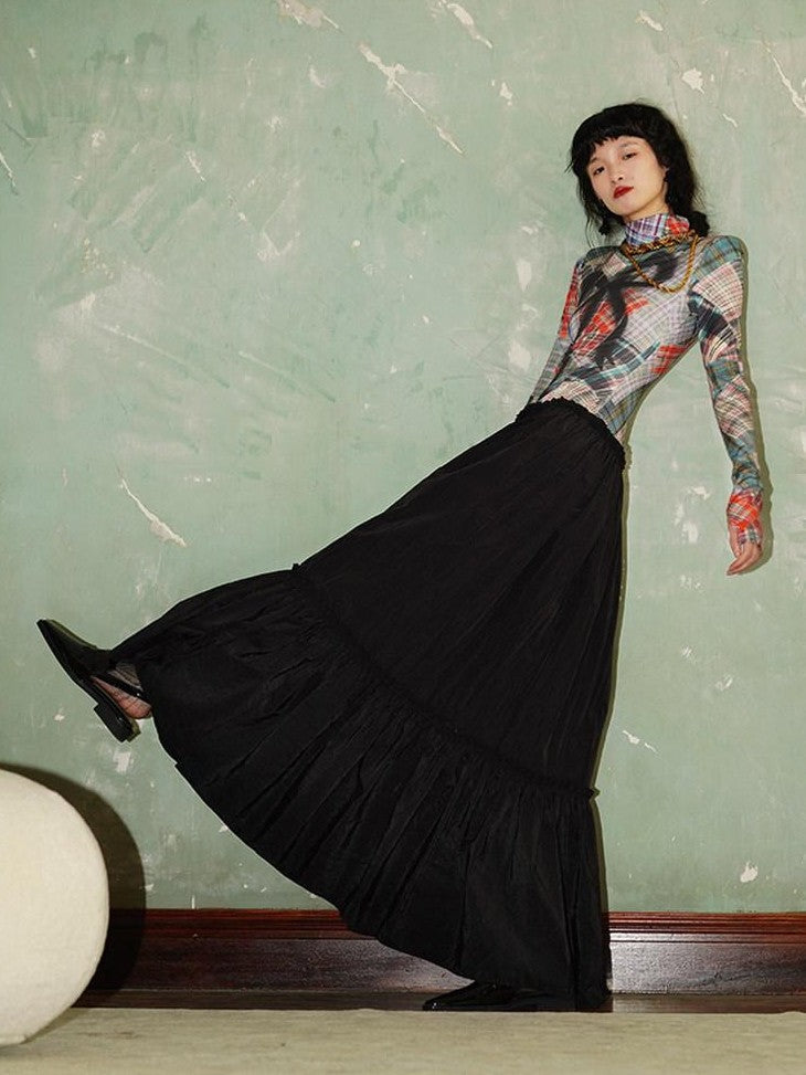 badtaste Western Bow Print Colorblock Faux Two Piece Women's Casual Maxi Dresses
