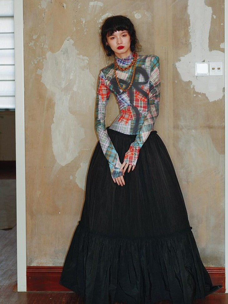 badtaste Western Bow Print Colorblock Faux Two Piece Women's Casual Maxi Dresses