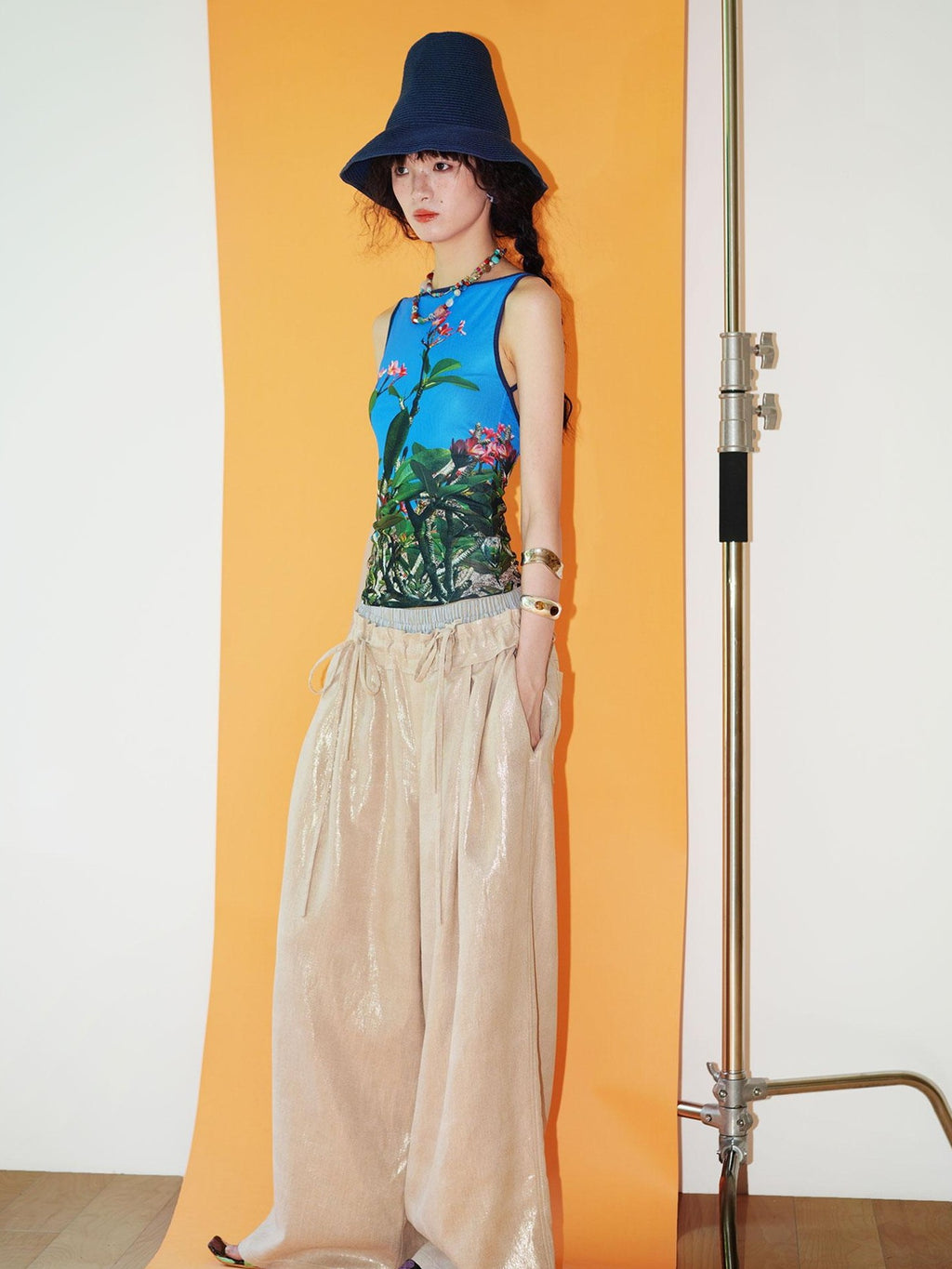 badtaste Western Chinese Printed Square Neck Backless Slim Women's Mesh Tank Tops