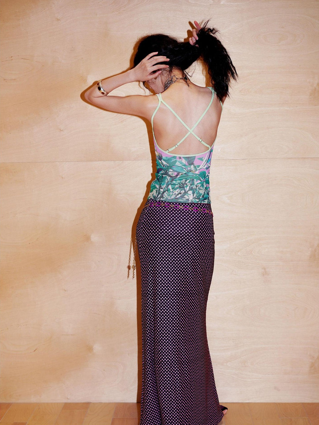 badtaste Western Chinese Printed Square Neck Backless Slim Women's Mesh Tank Tops