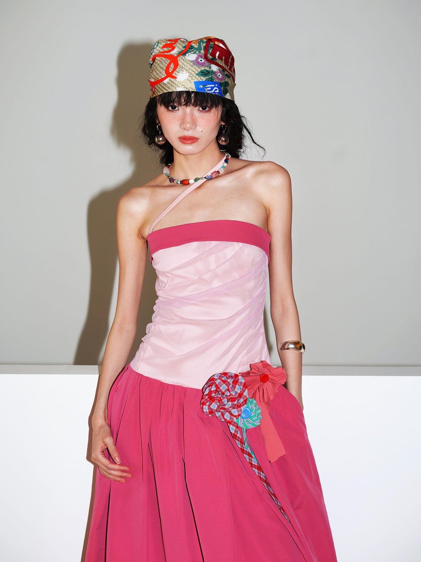 badtaste Western Colorblock Handcrafted Rosette Women's Strapless Maxi Dresses