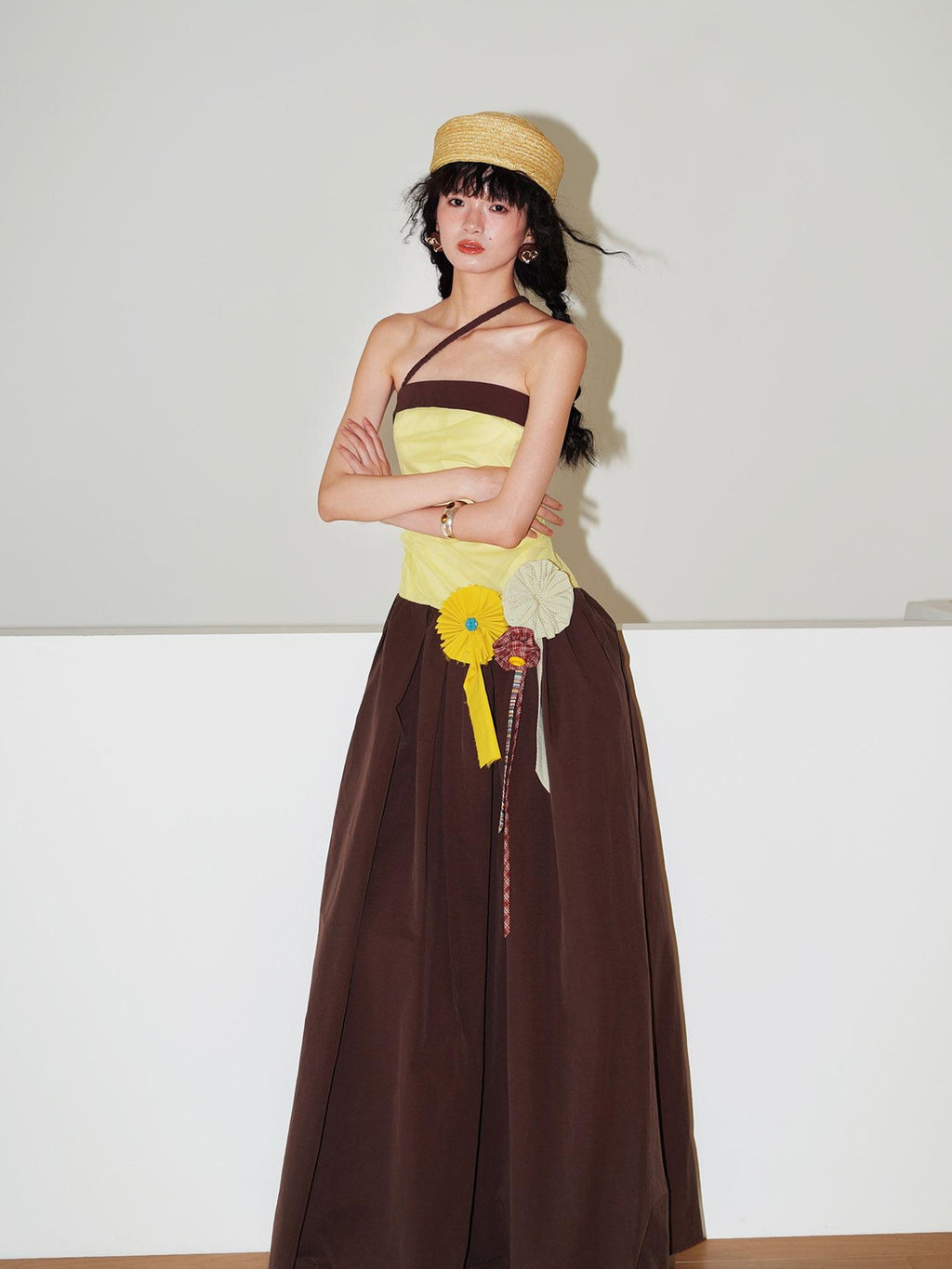 badtaste Western Colorblock Handcrafted Rosette Women's Strapless Maxi Dresses