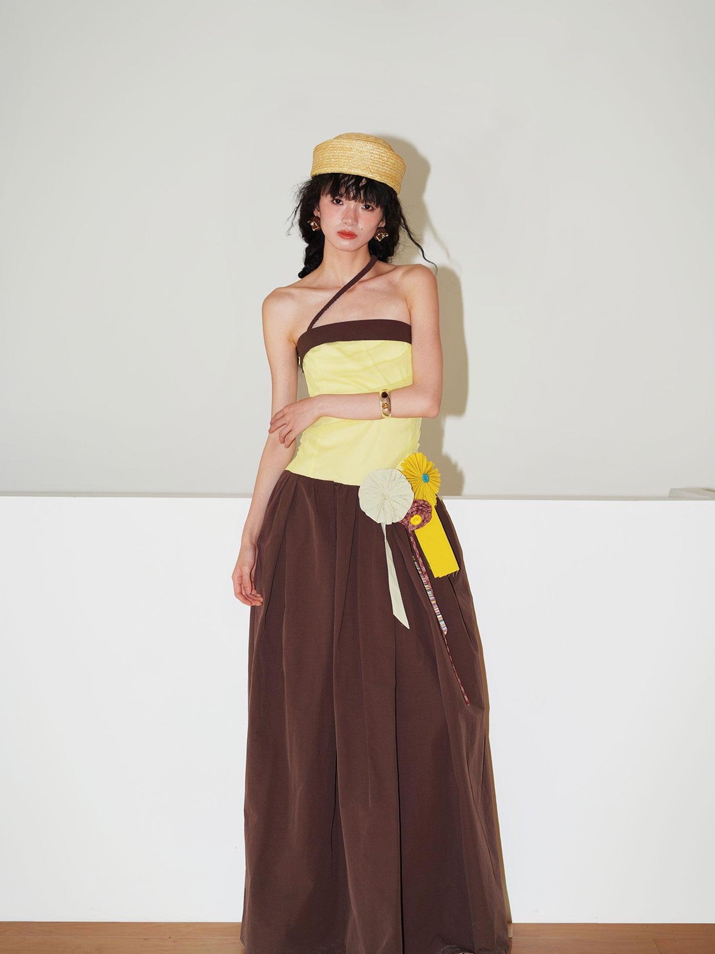 badtaste Western Colorblock Handcrafted Rosette Women's Strapless Maxi Dresses