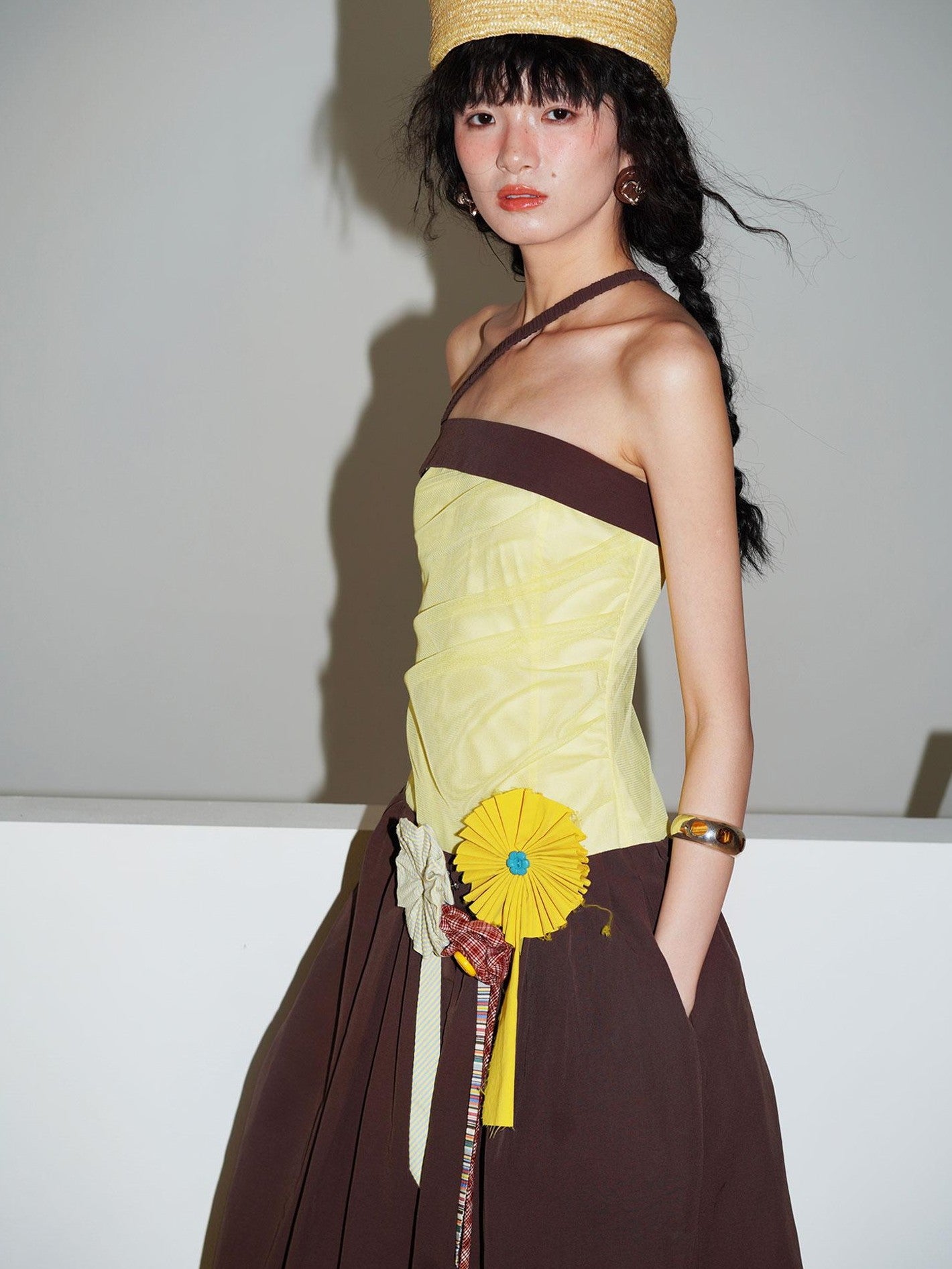 badtaste Western Colorblock Handcrafted Rosette Women's Strapless Maxi Dresses