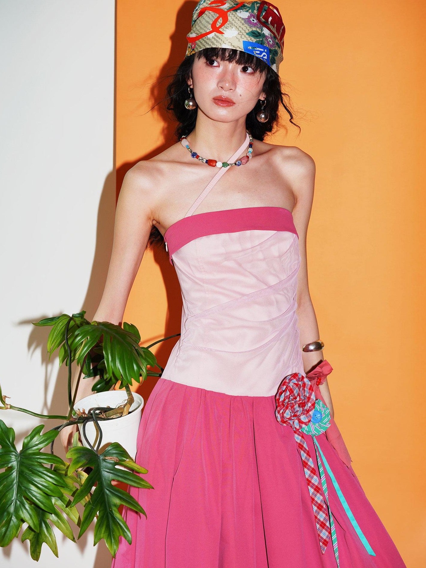 badtaste Western Colorblock Handcrafted Rosette Women's Strapless Maxi Dresses