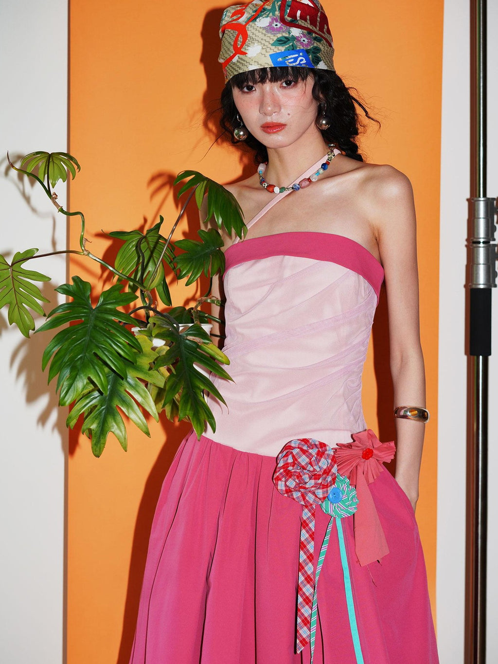 badtaste Western Colorblock Handcrafted Rosette Women's Strapless Maxi Dresses
