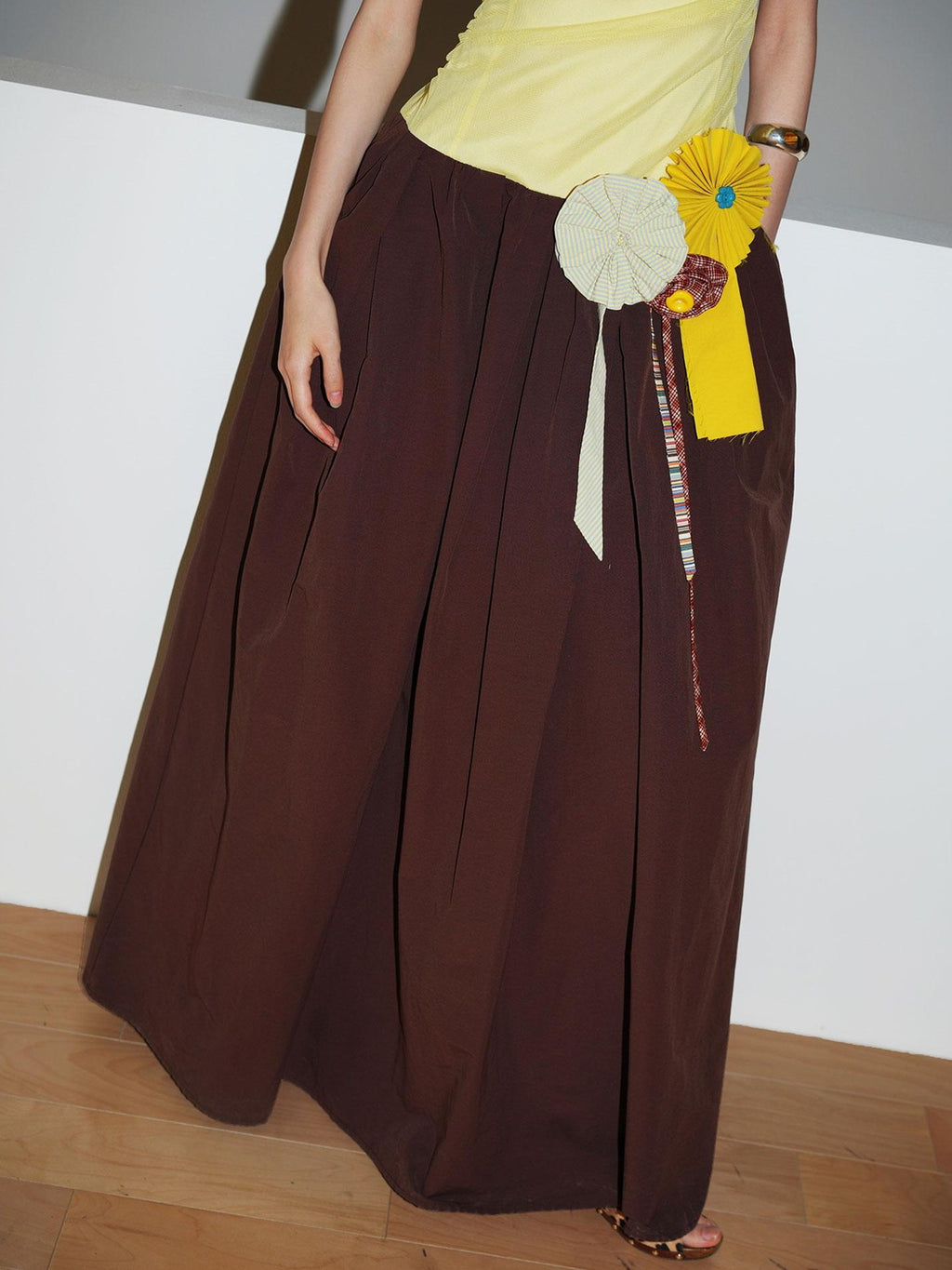 badtaste Western Colorblock Handcrafted Rosette Women's Strapless Maxi Dresses