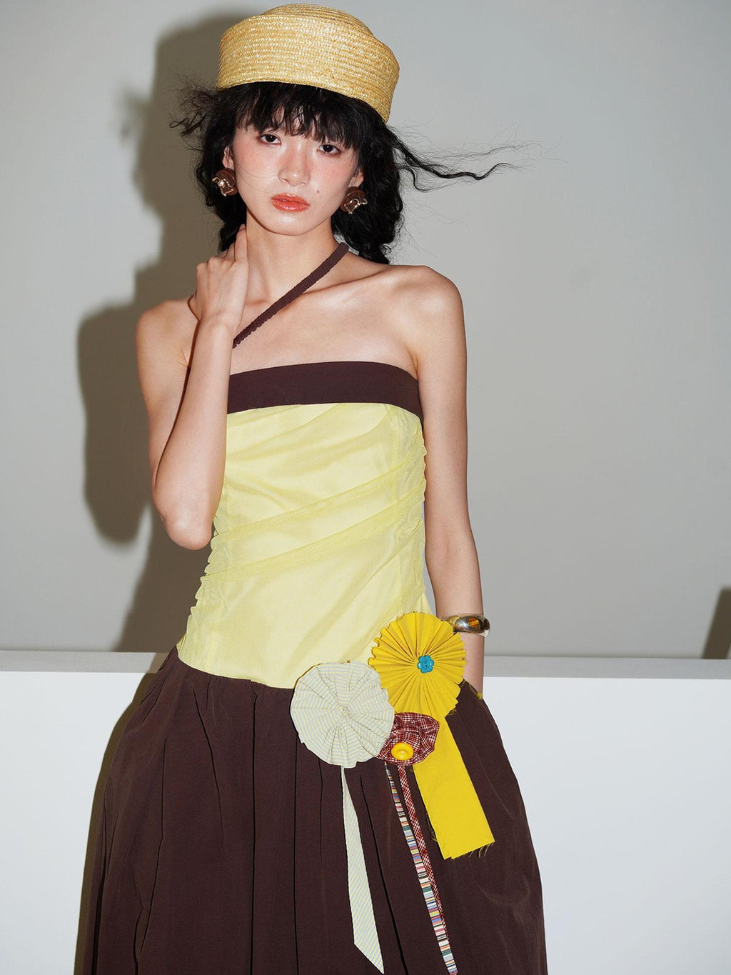 badtaste Western Colorblock Handcrafted Rosette Women's Strapless Maxi Dresses