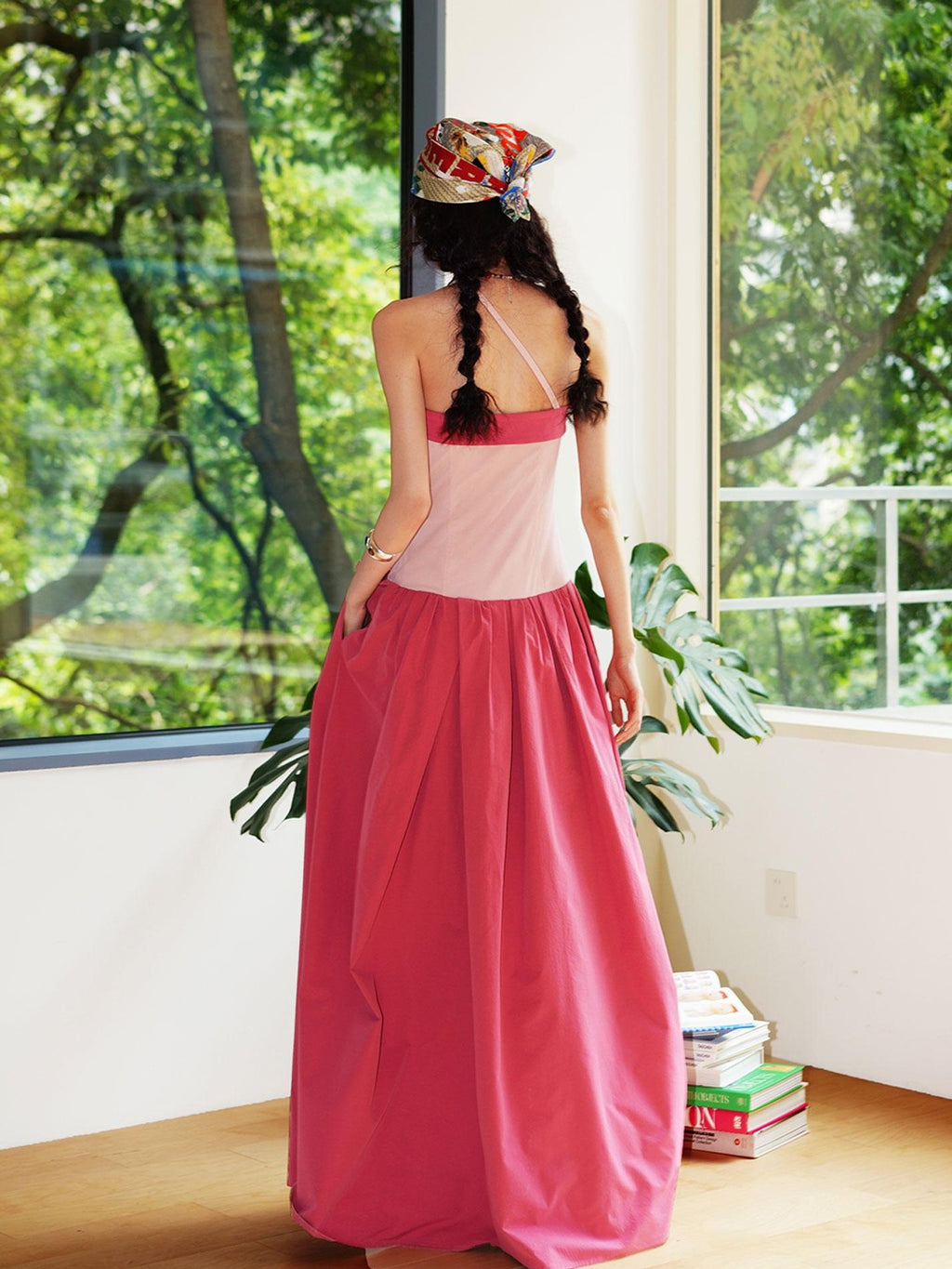 badtaste Western Colorblock Handcrafted Rosette Women's Strapless Maxi Dresses