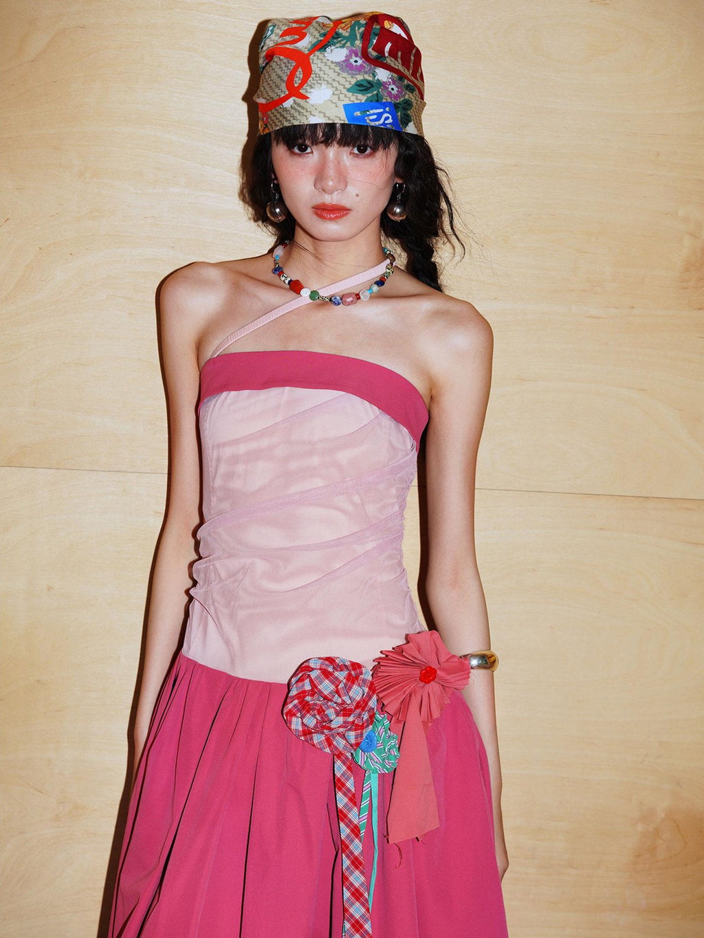badtaste Western Colorblock Handcrafted Rosette Women's Strapless Maxi Dresses
