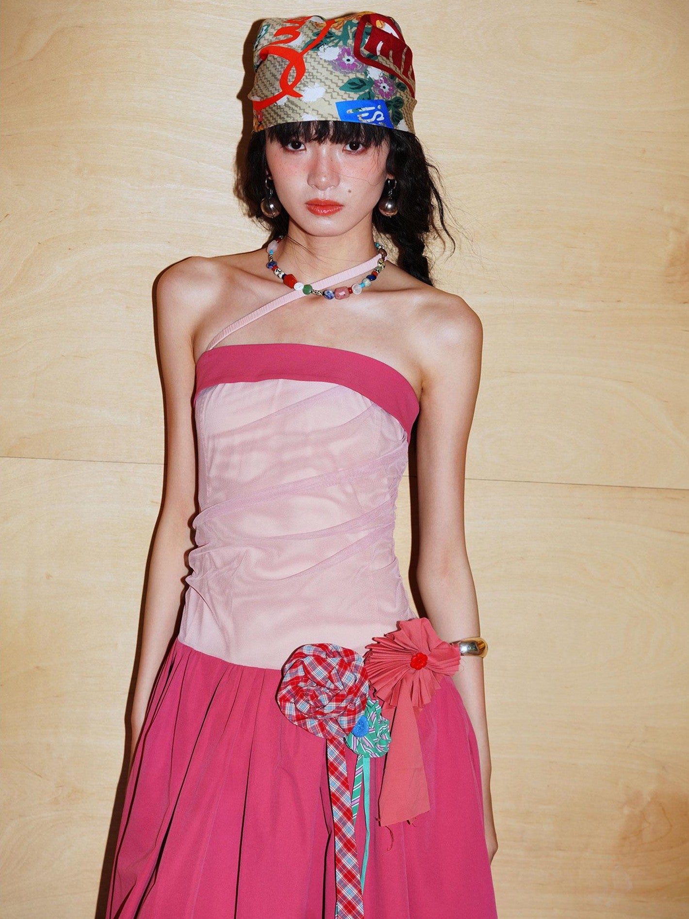 badtaste Western Colorblock Handcrafted Rosette Women's Strapless Maxi Dresses