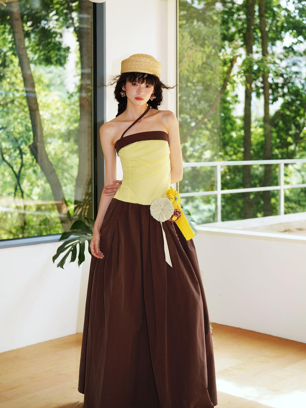 badtaste Western Colorblock Handcrafted Rosette Women's Strapless Maxi Dresses
