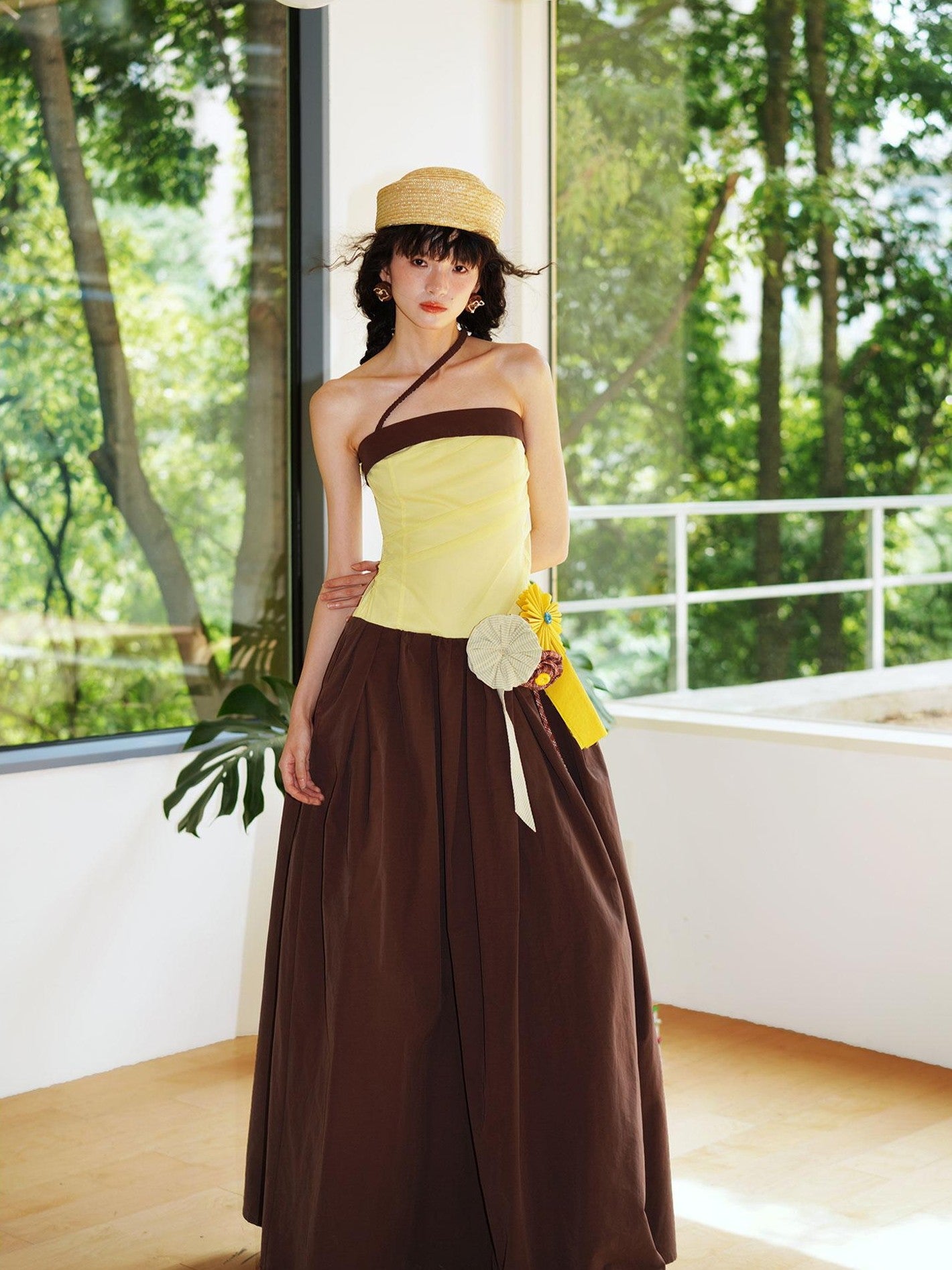 badtaste Western Colorblock Handcrafted Rosette Women's Strapless Maxi Dresses