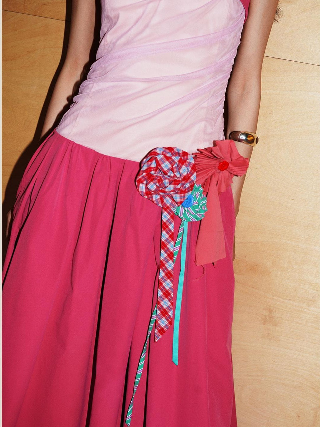 badtaste Western Colorblock Handcrafted Rosette Women's Strapless Maxi Dresses